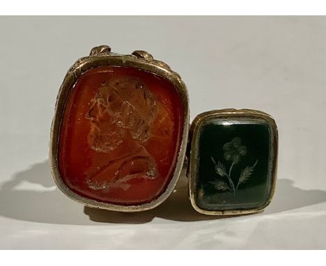 A large seal fob, with portrait of bearded man; a bloodstone seal fob 