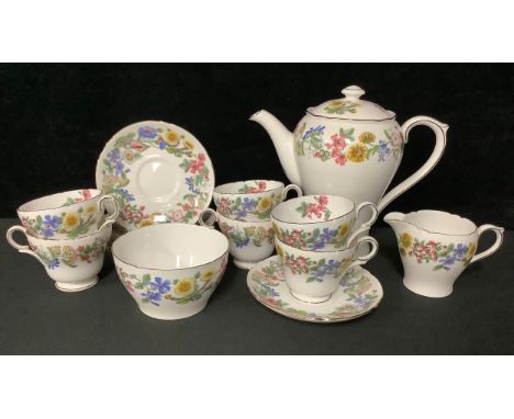 A Shelly Hedgerow pattern coffee set, comprising coffee pot, milk and sugar, six cups and saucers, number 14022, printed mark