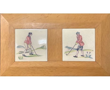 Architectural Salvage, Sporting Interest - two Packard &amp; Ord Golfing tiles, framed 
