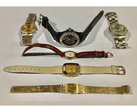 An R Muller day/date wristwatch; another, Rotary day/date wristwatch; five other vintage wristwatches 