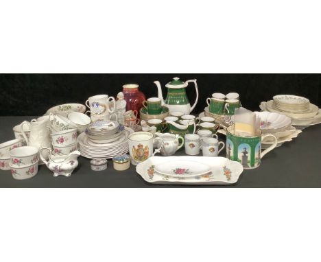 A Spode Royal Windsor part coffee service, comprising coffee pot, cream jug, coffee cans and saucers; a Minton Adam pattern p