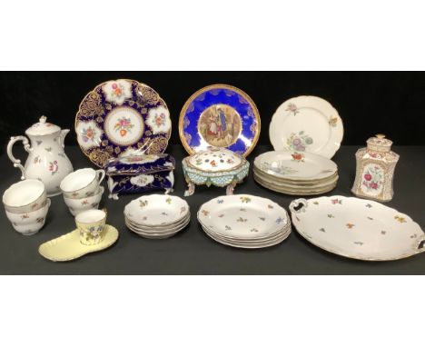 A Wedgwood Fallow Deer pattern part tea service, comprising cake plates, side plates, cream jug, cups and saucers; a Shelley 