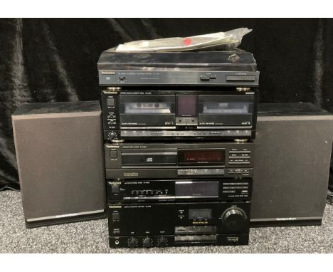 A Technics Hi-Fi Stereo Stacking System, comprising Turntable SL-J110R, Cassette Deck RS-X980, Tuner ST-X999L, Amplifier SU-X