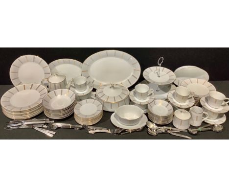 A Noritake Humoresque Greek key pattern dinner and tea service for eight, comprising vegetable dish and cover, serving platte