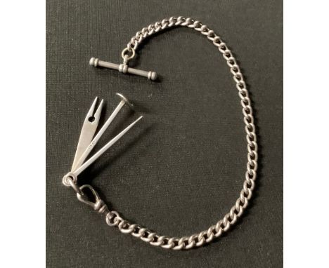 A silver Albert chain with pipe smoker’s multi tool, 24.5g gross 