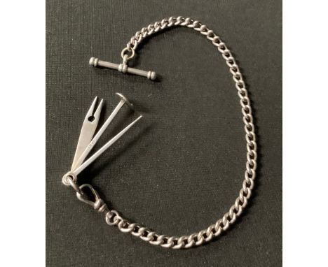 A silver Albert chain with pipe smoker’s multi tool, 24.5g gross 