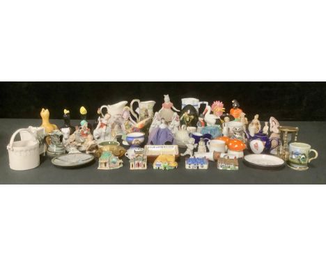 A Continental porcelain pin cushion doll, c.1920; others; a Belleek miniature jar and cover; late 19th/early 20th century Con
