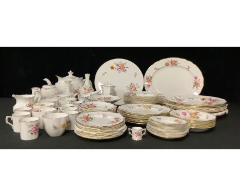 A Royal Crown Derby Posies pattern dinner and tea service, comprising cake stand, serving platter, dinner plates, dessert pla