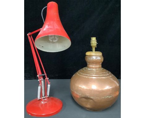 An Anglepoise lamp; a copper table lamp (2) 