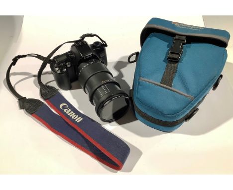 Cameras - a Canon EOS Rebel G 35mm camera, with Tamron AF Aspherical lens, serial number 704557, with soft carry case 