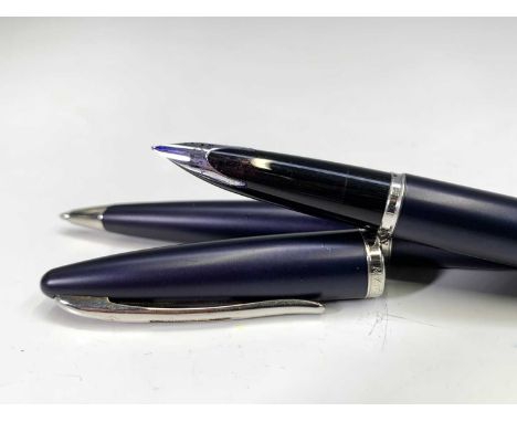 A Waterman Careine mat black fountain pen with 18ct gold nib and a matching ballpoint pen