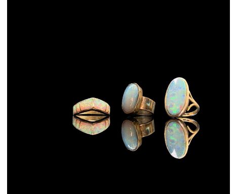 Three opal set silver rings 19.2gm