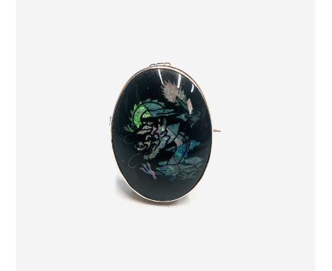 A gold-mounted opal triplet brooch/pendant the crystal surface shows a dragon 25mm