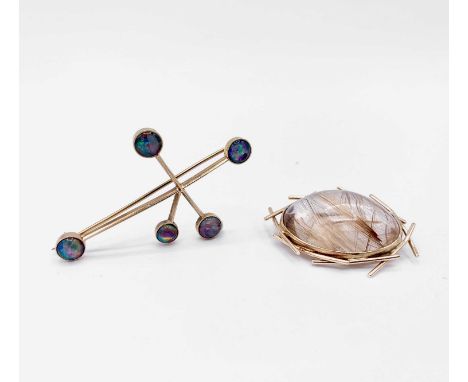A gold and opal Southern Cross brooch and a gold-mounted rutilated crystal brooch 16.7gm