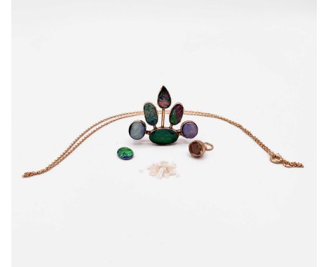A gold-mounted opal brooch, etc.