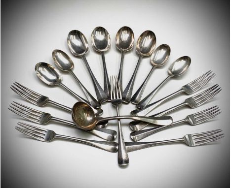 A part suite of Hanovarian rat tail silver cutlery by Josiah Williams &amp; Co (George Maudsley Jackson &amp; David Landsboro