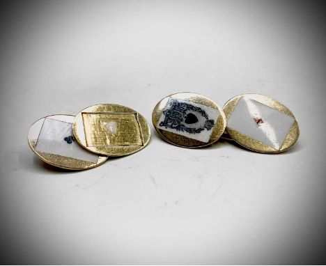 A pair of late Victorian cufflinks in 18ct gold enamelled with playing cards Chester 1895 8gmCondition report: Light scratchi