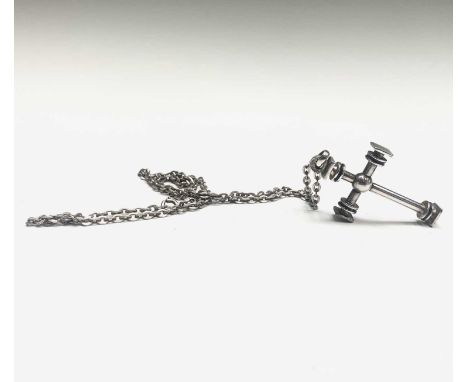 A silver and blue enamel cross by UnoAErre max 47.8cm on Italian silver chain 18.2gm