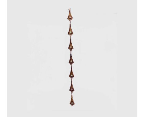 A 9ct gold bracelet with seven fan-shaped links each with an opal 14.3gm