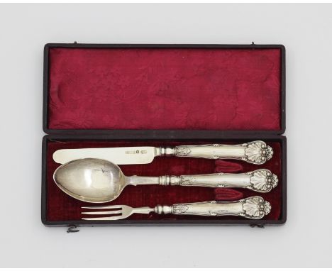 An antique Victorian Sterling Silver child's christening cutlery set by Thomas Freeman, Birmingham 1840. Comprising fork, spo