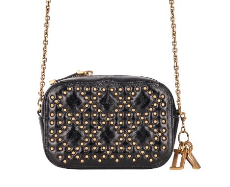 CHRISTIAN DIOR STUDDED MINI CAMERA BAGCondition grade A-.15.5cm long, 11cm high. 55cm removable chain strap drop. Black crink