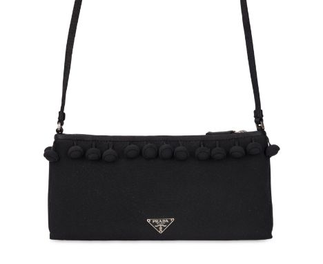 PRADA VINTAGE NYLON POMPOM CROSSBODY BAGCondition grade B+.21cm long, 10cm high. Adjustable crossbody strap drop. Black nylon