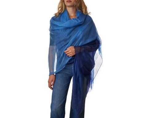 CHRISTIAN DIOR BLUE OMBRE SHAWLCondition grade A.Blue ombre toned lightweight shawl with embroidered ‘Dior’ logo. No composit