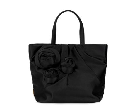 PRADA VINTAGE NYLON ROSE SHOPPING BAGCondition grade A.22cm long, 20cm high. 10cm top handle drop. Black nylon with gold tone