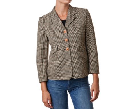 MIU MIU CHECKERED BLAZER JACKETCondition grade B+.Size Italian 42. 80cm chest, 60cm length. Beige toned checkered print blaze