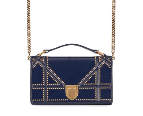 CHRISTIAN DIOR STUDDED NAVY DIORAMA BAGCondition grade B.19cm long, 11cm high. 55cm removable chain strap drop, top handle. N