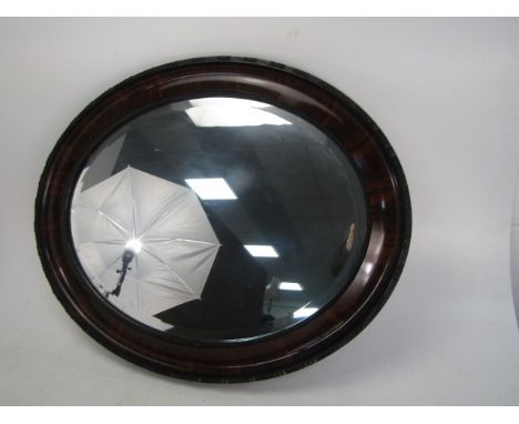 Large vintage framed beveled edge oval mirror 