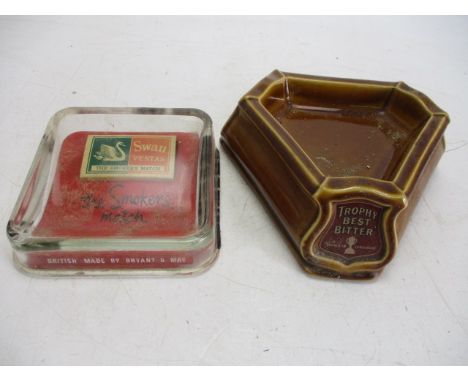 Pair of vintage ashtrays to include Trophy bitter and Swan vesta. 