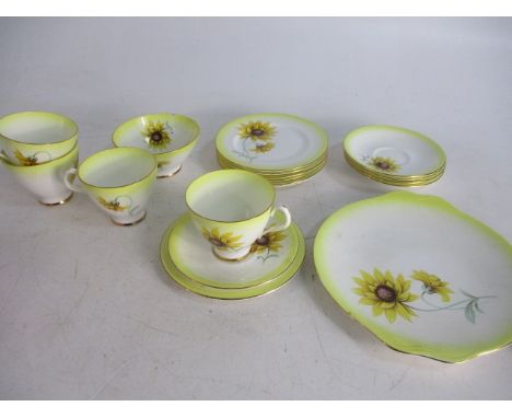 Vintage Royal Albert "sunflower" cups/saucers cake plate etc, small chip in sugar bowl. 