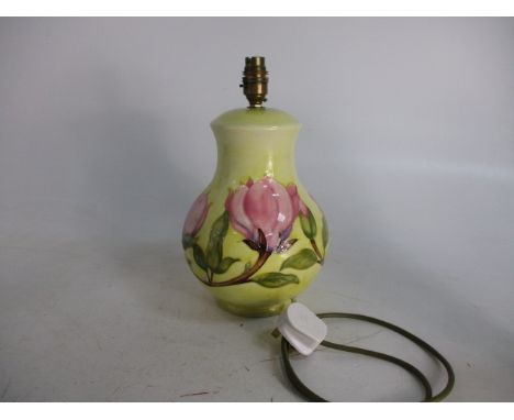 Beautiful Moorcroft yellow Magnolia proto type lamp base, signed to front. 10 inch 