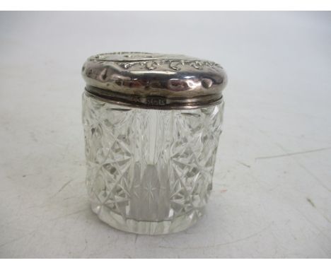 Vintage 1906 Birmingham silver topped dressing table vanity jar. 