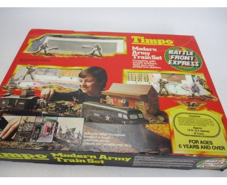 Vintage 60's Timpo modern army train set, battle front express, boxed 
