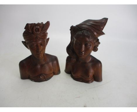 Vintage wooden carved Prince and Princess engraved R. Fatimah Bali. 