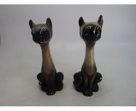 Pair of vintage chalk ware Siamese cats 38cm high 