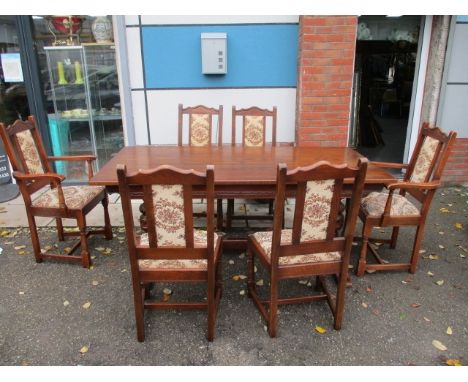 Vintage old charm dining table and 6 chairs. H79 x L183 x W93cms. 