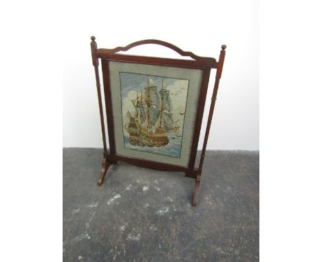 Vintage tapestry wooden fire screen 