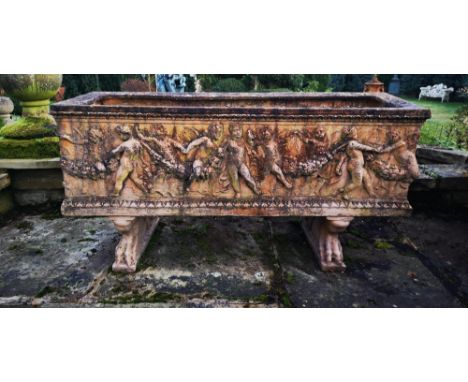 Trough/planter: A terracotta rectangular trough, possibly Manifattura di Signa, early 20th century, on associated composition