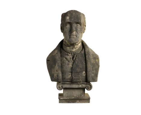 Garden statues/Sculpture: Attributed to Edward Physick: A carved white marble bust of Arthur Wellesley, the 1st Duke of Welli