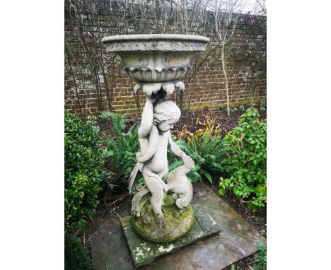 Garden urns/planters: A rare Austin and Seeley composition stone bowl on stand, 124cm high Felix Austin went into business in