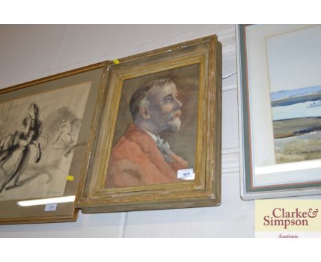 A gilt framed watercolour, portrait study of a gentleman