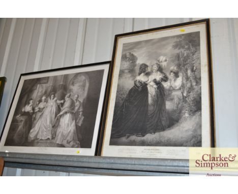 After engraving by Peter Simoon, Shakespeare "Much Ado About Nothing" and another print after the engraving by Robert Threu, 