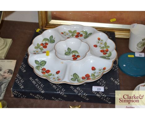 A Royal Worcester strawberries patterned hors d'oeuvres dish in original box 