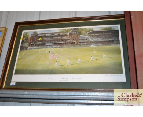 A pencil signed limited edition print "The Lords Test Ashes '89", signed by Gower and Border