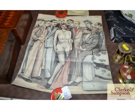 An unframed vintage sketch "London Vice Club", indistinctly signed to bottom right 