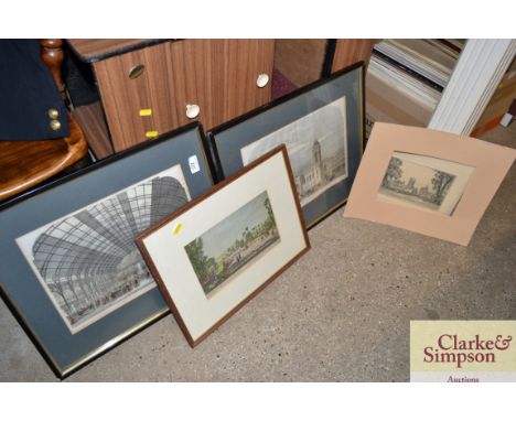 A framed print "The Agricultural Hall Islington", "Interior of the New Agricultural Hall", "A View of Highgate" and an unfram
