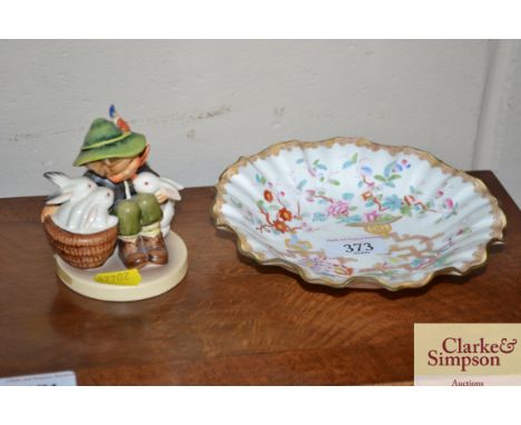 A Minton dish, with Compliments of Brother J.T. Griffiths WM No.4530, January 18th 1930; and a small Goebel figure